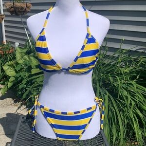 Blue & Yellow Striped String Bikini